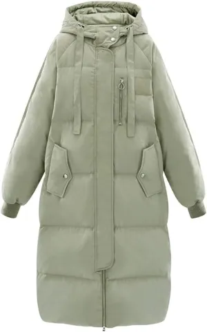 Women's Long Quilted Outerwear Down Jacket Outerwear Heavyweight Winter Down Parka Puffer Jacket (Color : Green, Size : Medium)