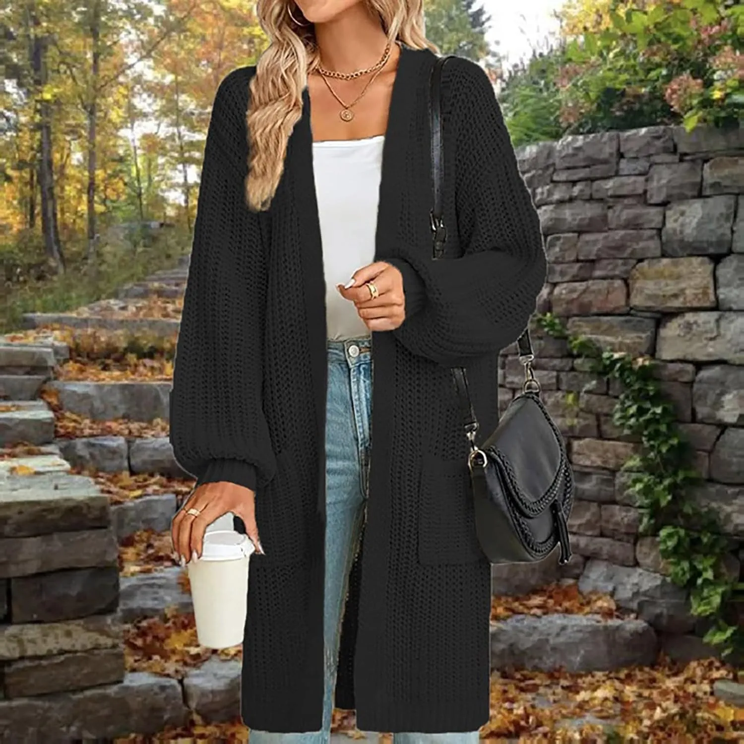 Womens Long Sleeve Cable Knit Long Cardigan Open Front Button Sweater Outerwear 2023 Fall Winter Flowy Soft Outerwear