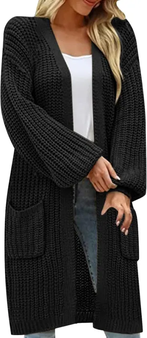 Womens Long Sleeve Cable Knit Long Cardigan Open Front Button Sweater Outerwear 2023 Fall Winter Flowy Soft Outerwear