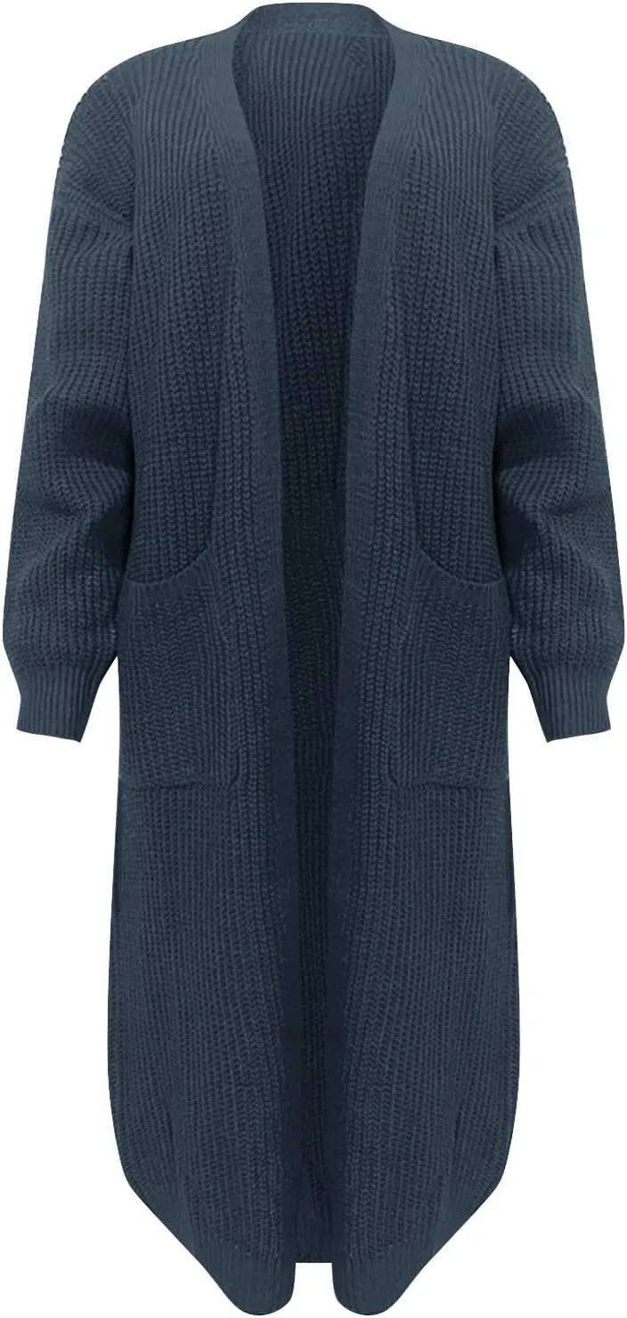 Womens Long Sleeve Cable Knit Long Cardigan Open Front Button Sweater Outerwear 2023 Fall Winter Flowy Soft Outerwear