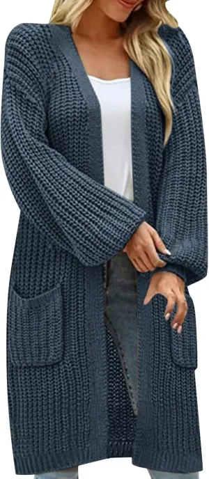 Womens Long Sleeve Cable Knit Long Cardigan Open Front Button Sweater Outerwear 2023 Fall Winter Flowy Soft Outerwear