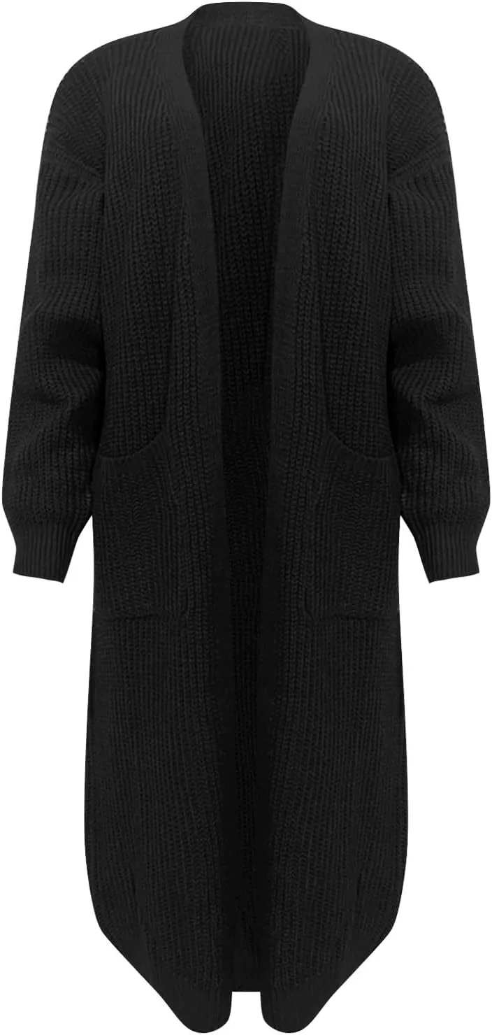 Womens Long Sleeve Cable Knit Long Cardigan Open Front Button Sweater Outerwear 2023 Fall Winter Flowy Soft Outerwear