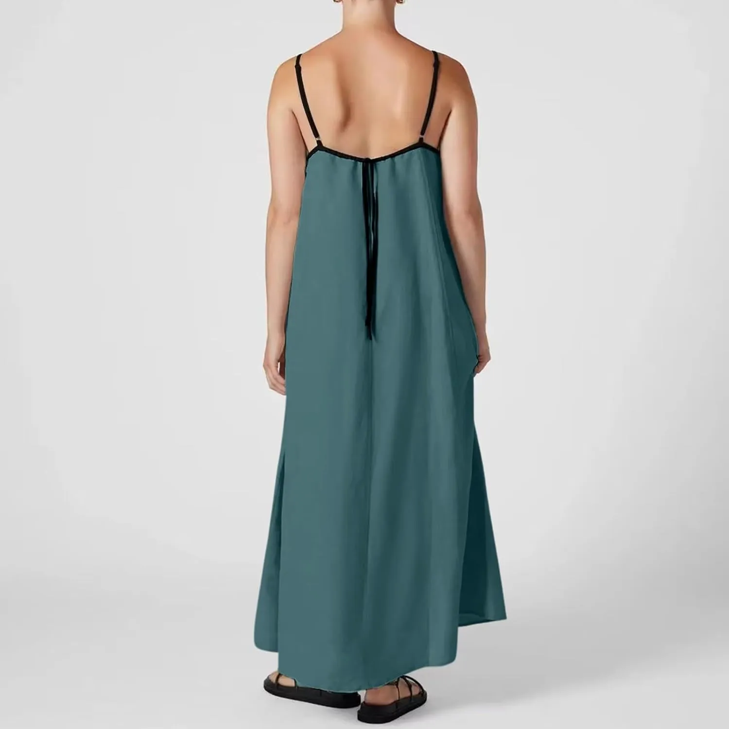 Womens Maxi Dress Summer Spaghetti Strap Maxi Dress Sleeveless Backless Flowy Long Beach Dresses 2025