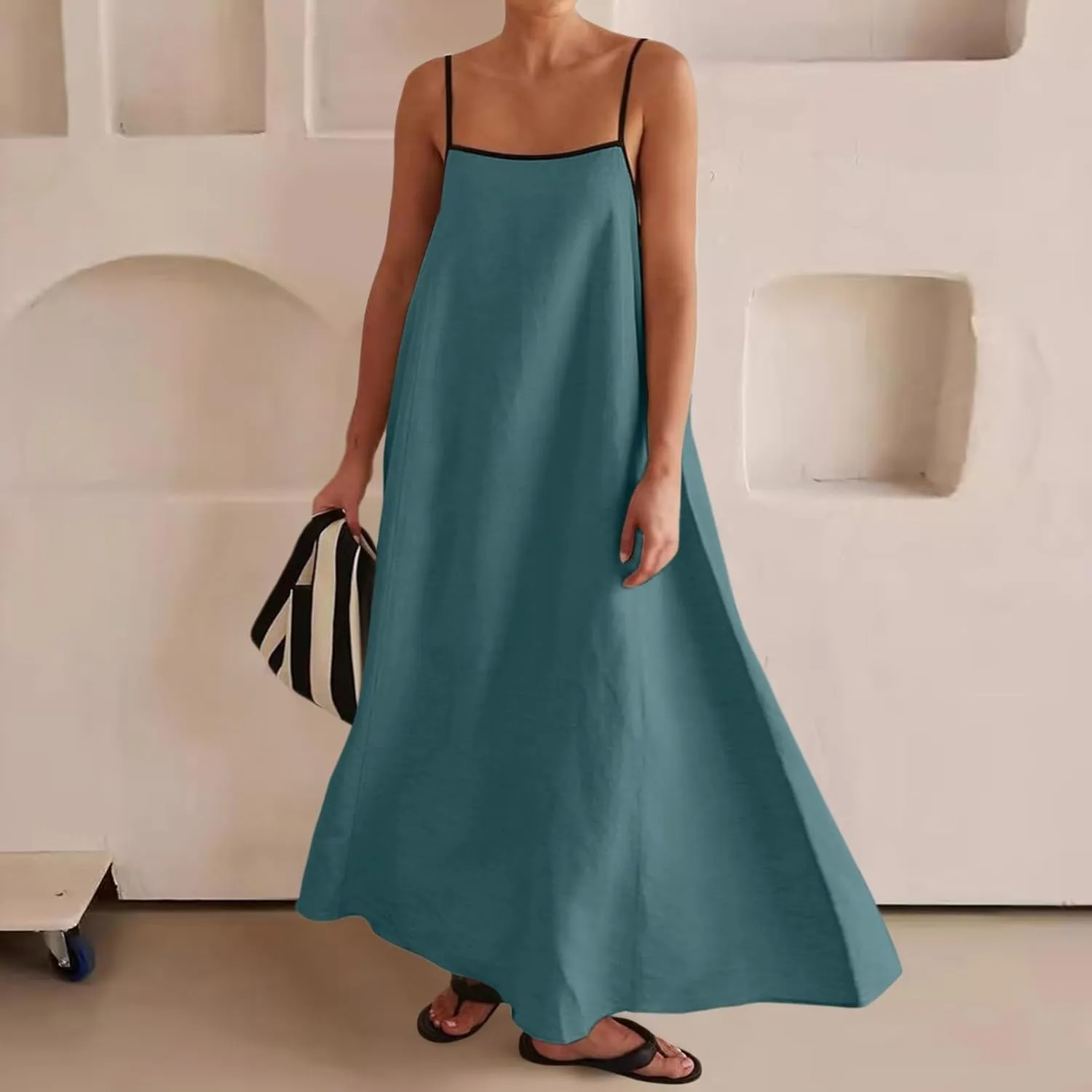 Womens Maxi Dress Summer Spaghetti Strap Maxi Dress Sleeveless Backless Flowy Long Beach Dresses 2025