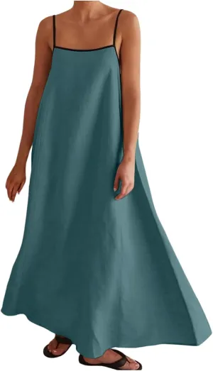 Womens Maxi Dress Summer Spaghetti Strap Maxi Dress Sleeveless Backless Flowy Long Beach Dresses 2025