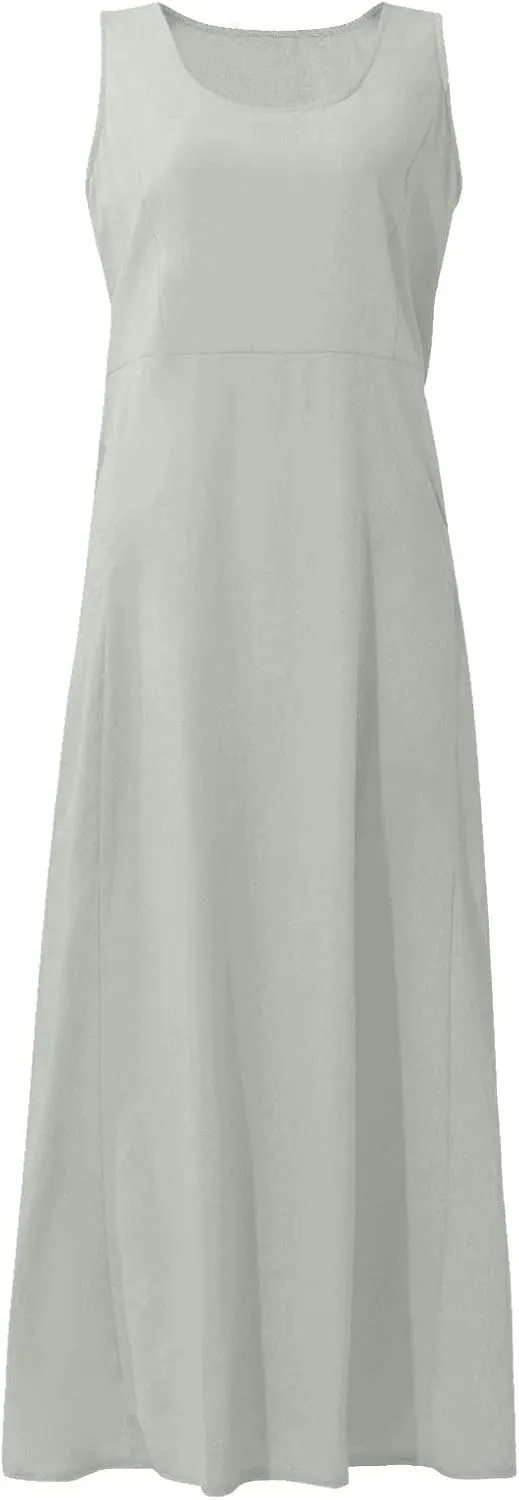 Women's Maxi Dresses 2024 Casual Summer Sleeveless Solid Color Casual Loose Swing Maxi Dresses with, S-5XL