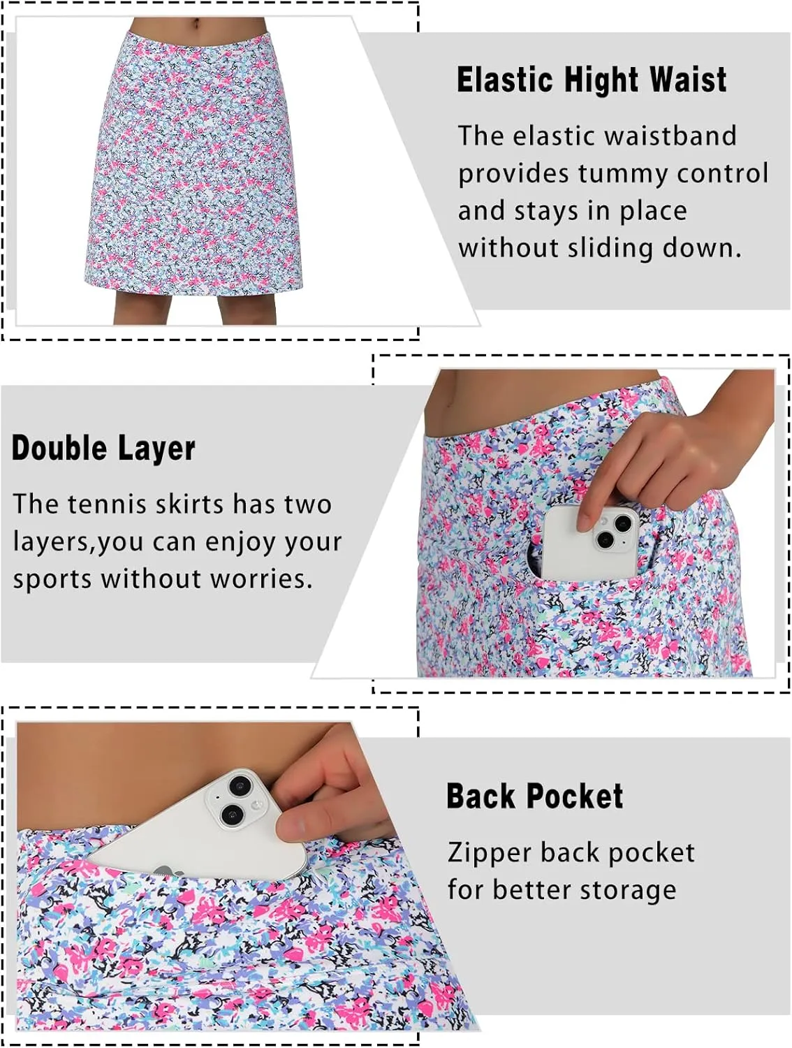Women's Midi Length Skorts Skirts with 3 Pockets Modest Skirts Women's 24" Knee Length Skort