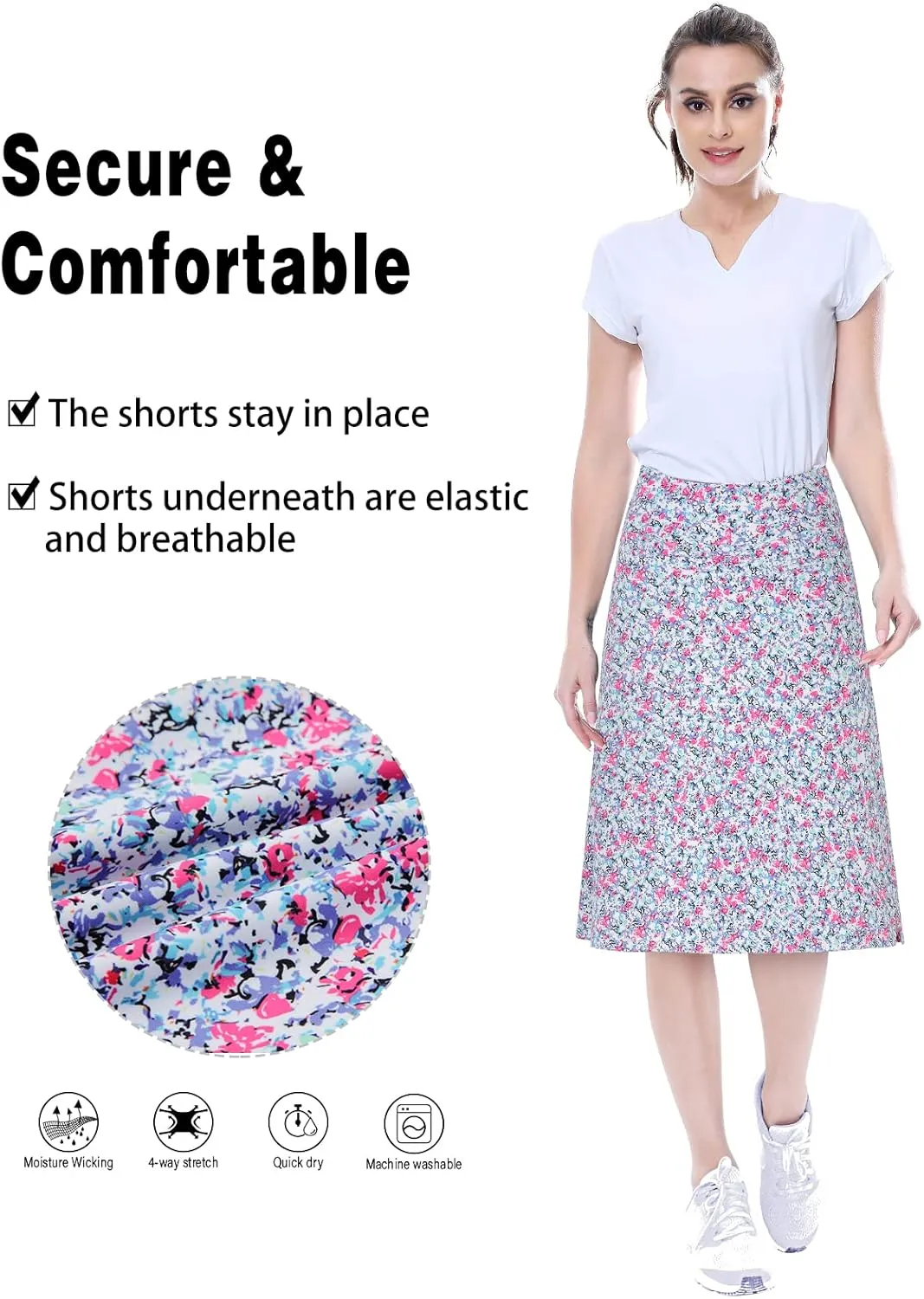 Women's Midi Length Skorts Skirts with 3 Pockets Modest Skirts Women's 24" Knee Length Skort