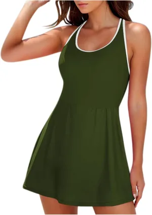 Womens One Piece Swimsuit Crewneck Cute Tummy Control Adjustable Straps Bathing Suits 2025 Casual Slimming Swim Dress