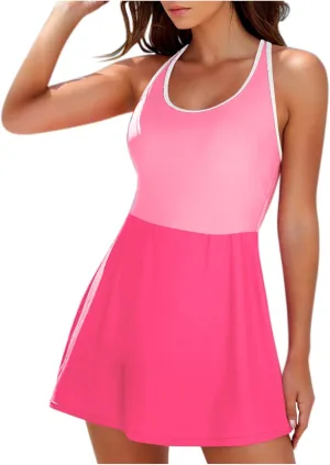 Womens One Piece Swimsuit Crewneck Cute Tummy Control Adjustable Straps Bathing Suits 2025 Casual Slimming Swim Dress