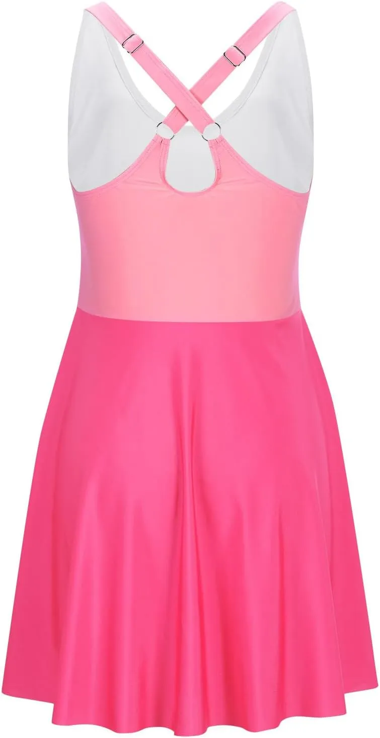 Womens One Piece Swimsuit Crewneck Cute Tummy Control Adjustable Straps Bathing Suits 2025 Casual Slimming Swim Dress