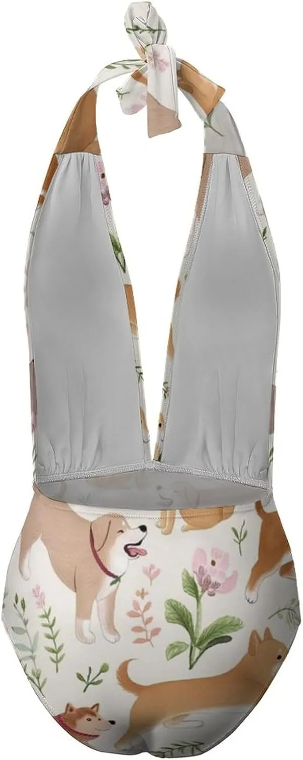 Women's One Piece Swimsuit Monokini Backless V Neck Swimdress Cheeky Beachwear