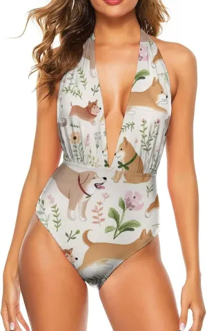Women's One Piece Swimsuit Monokini Backless V Neck Swimdress Cheeky Beachwear