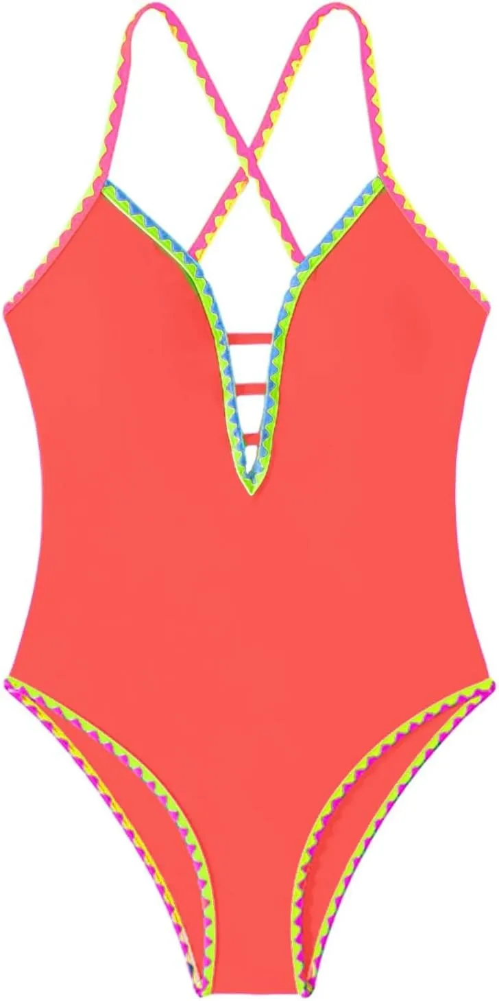 Women's One Piece Swimsuit Tummy Control Cheeky High Cut Bathing Suits Swimsuits 1 Piece Vintage Slimming Swimwear