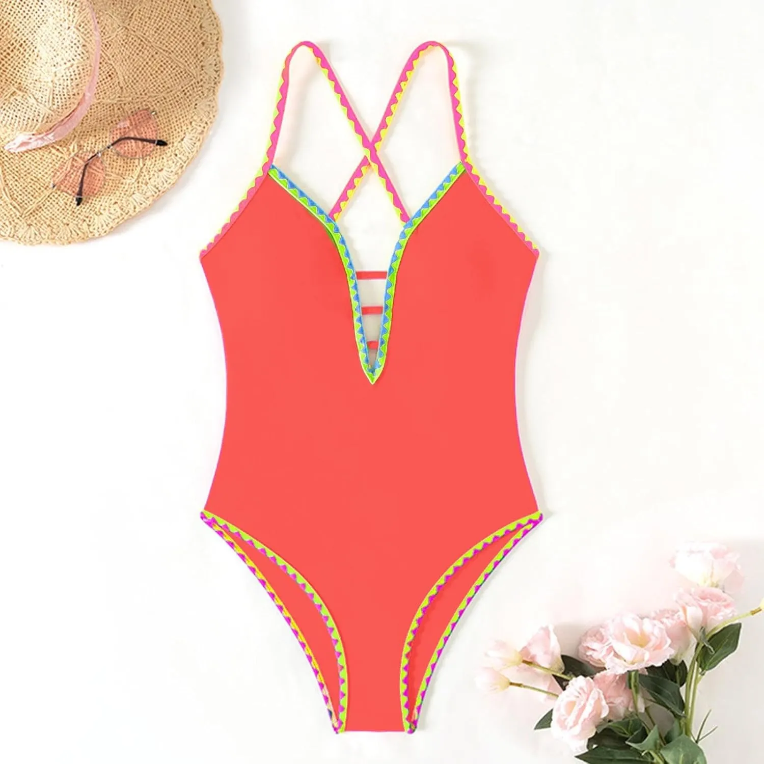 Women's One Piece Swimsuit Tummy Control Cheeky High Cut Bathing Suits Swimsuits 1 Piece Vintage Slimming Swimwear