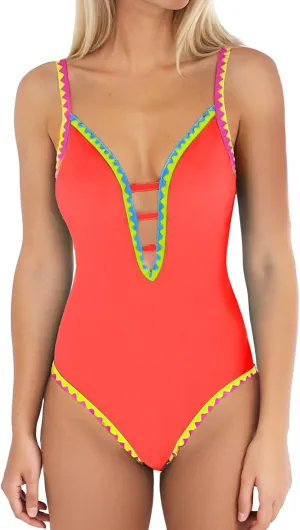 Women's One Piece Swimsuit Tummy Control Cheeky High Cut Bathing Suits Swimsuits 1 Piece Vintage Slimming Swimwear