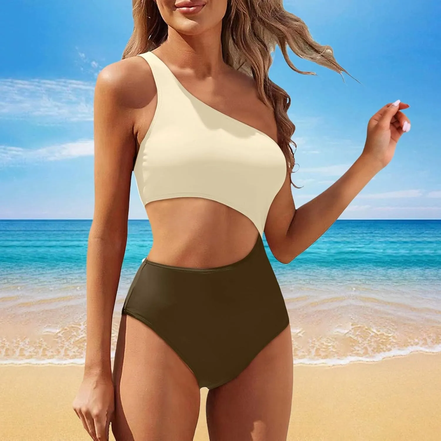 Womens One Piece Swimsuits Cut Out Swimsuit V Neck Crisscross Back Tie Bathing Suit Slimming Halter Swimwear