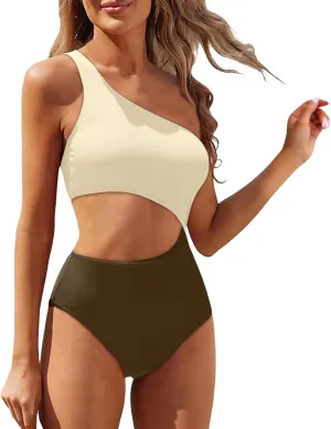 Womens One Piece Swimsuits Cut Out Swimsuit V Neck Crisscross Back Tie Bathing Suit Slimming Halter Swimwear