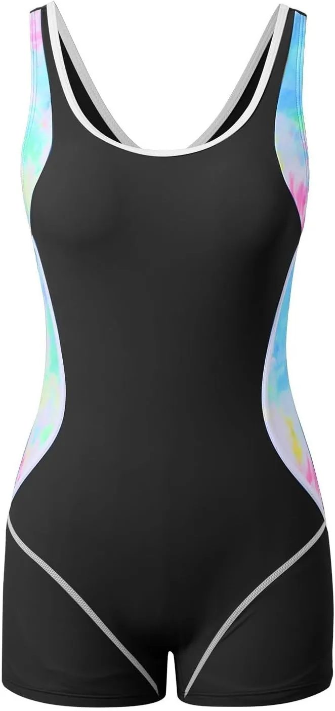 Womens One Piece Swimsuits Tummy Control Slimming Backless Bathing Suit Floral Beach Sporty Boyshorts Beach Swimwear