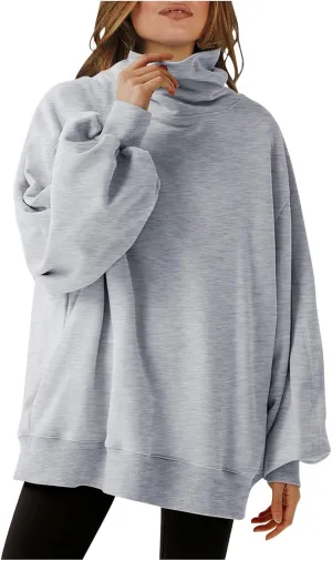 Women's Oversized Sweater Fleece Sweatshirts Long Sleeve Tunic Top Cowl Neck Casual Loose Fit Trendy Pullover Shirts