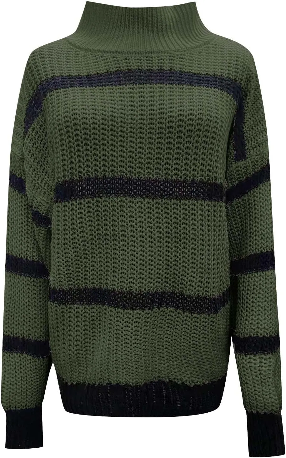 Womens Oversized Turtleneck Sweaters 2024 Fall Long Sleeve Tunic Sweater Color Block Cable Knit Pullover Jumpers Tops