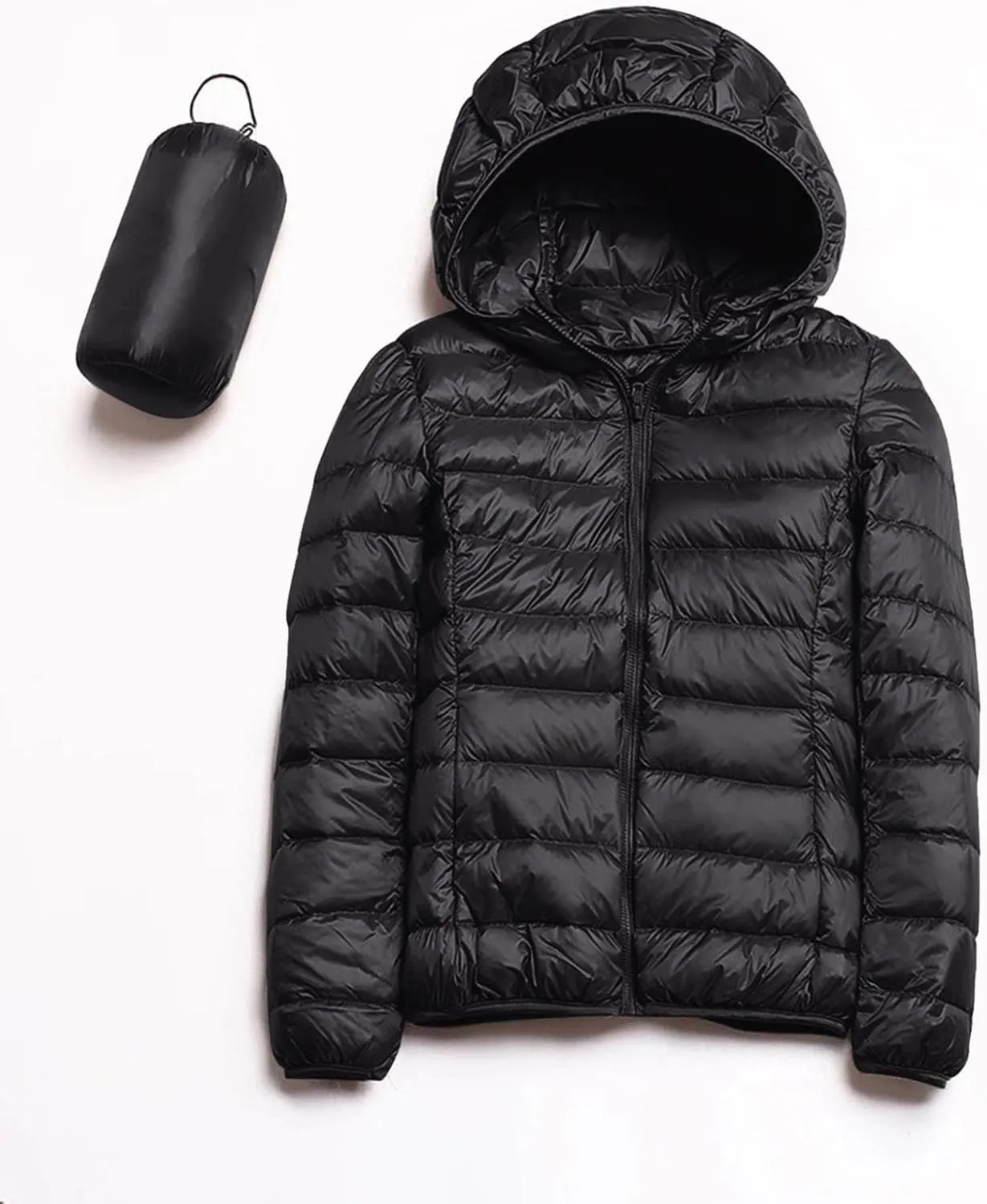 Women's Packable Down Jacket Lightweight Puffer Jacket Winter Warm Puffer Coat Slim Fit Hooded Jacket Duck Down Coat