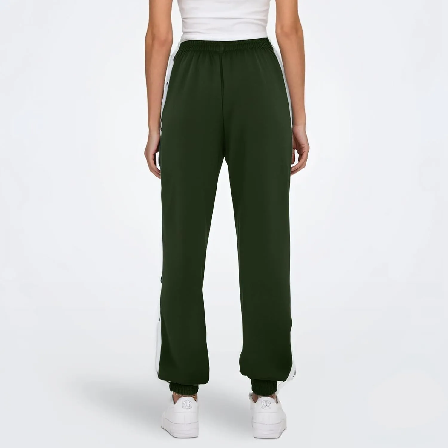 Women's Pants Side Split Snap Button Joggers Tear-Away Warm Up Sweatpants Elastic Cinch Bottom Active Workout Trousers