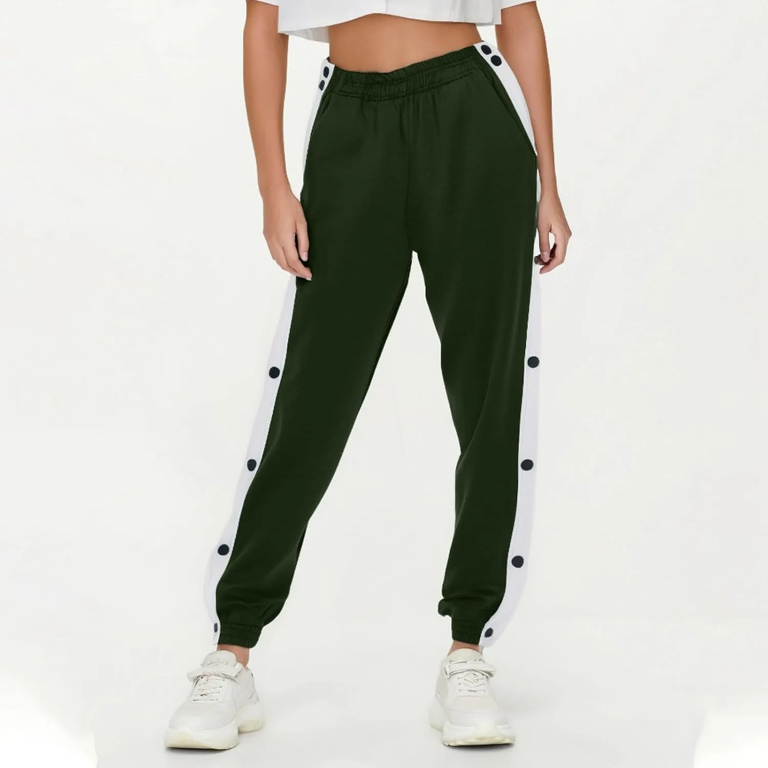 Women's Pants Side Split Snap Button Joggers Tear-Away Warm Up Sweatpants Elastic Cinch Bottom Active Workout Trousers