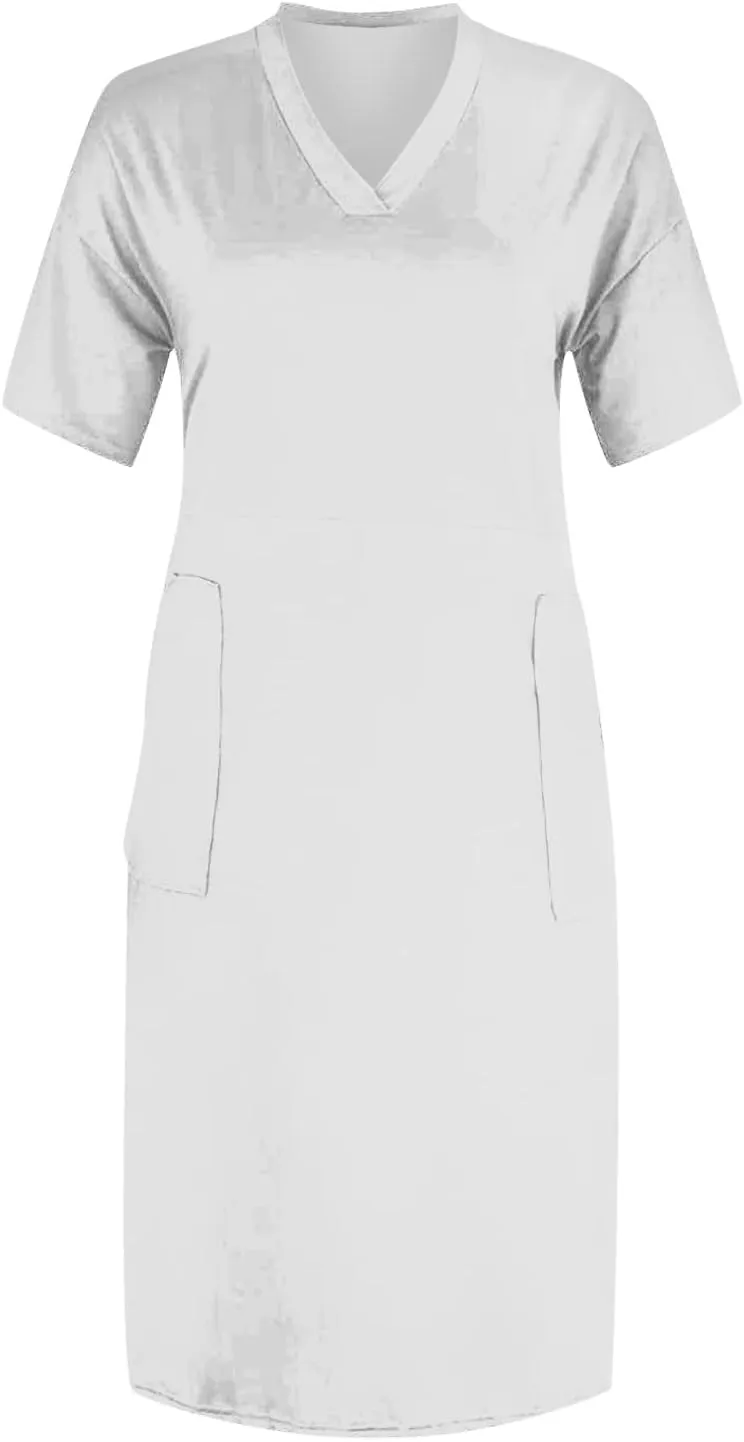 Women's Plus Size Dresses Short Sleeve V Neck Midi Beach Vacation Casual Dress with Pockets for Curvy Women