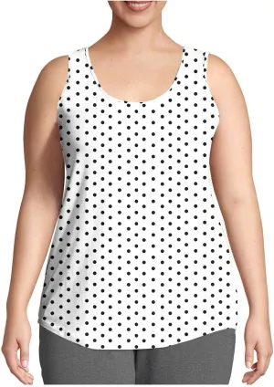 Women's Plus Size Round Neck Tank Tops Vintage Polka Dot Sleeveless Shirts Summer Lightweight Vacation Beach Boho Tees