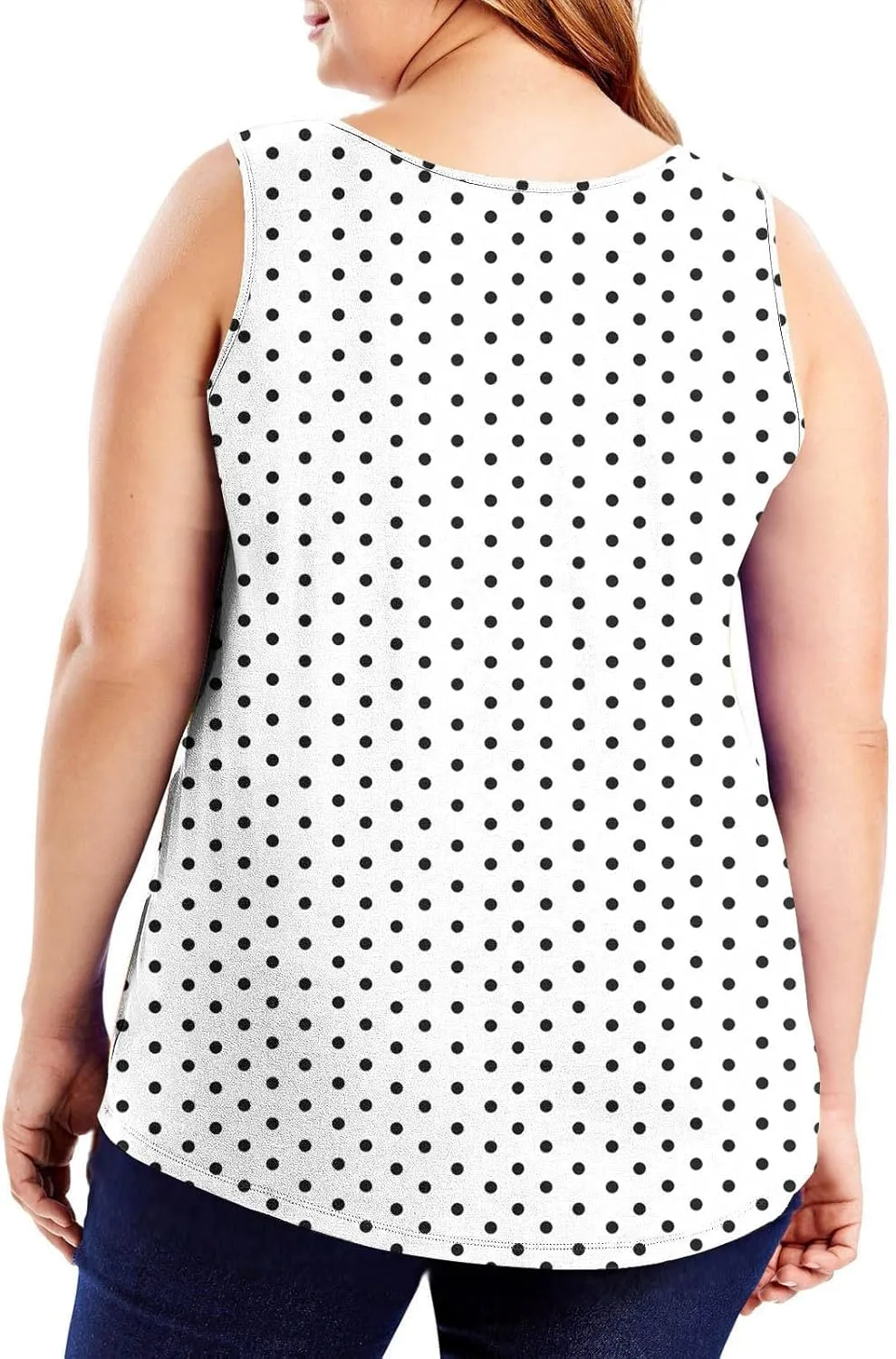 Women's Plus Size Round Neck Tank Tops Vintage Polka Dot Sleeveless Shirts Summer Lightweight Vacation Beach Boho Tees
