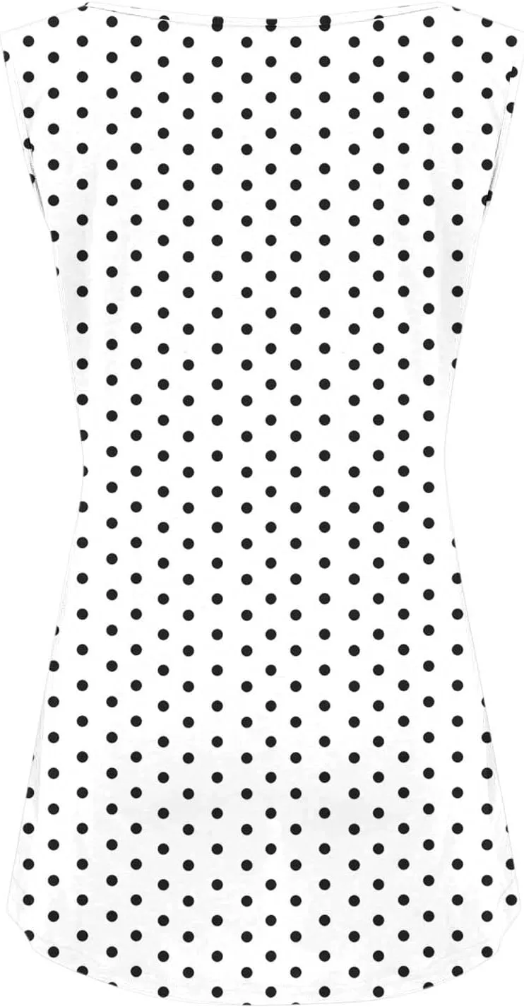 Women's Plus Size Round Neck Tank Tops Vintage Polka Dot Sleeveless Shirts Summer Lightweight Vacation Beach Boho Tees
