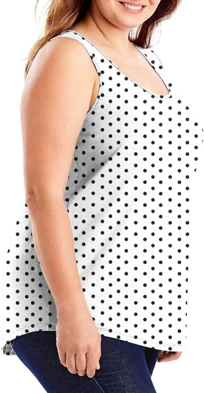Women's Plus Size Round Neck Tank Tops Vintage Polka Dot Sleeveless Shirts Summer Lightweight Vacation Beach Boho Tees