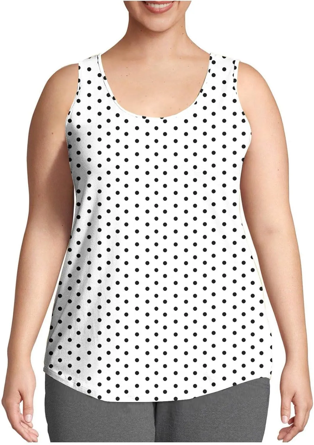 Women's Plus Size Round Neck Tank Tops Vintage Polka Dot Sleeveless Shirts Summer Lightweight Vacation Beach Boho Tees