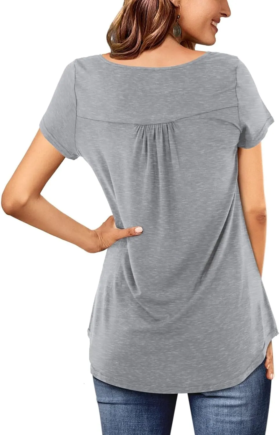 Womens Plus Size Tunic Tops Short Sleeve Casual Floral Henley Shirts