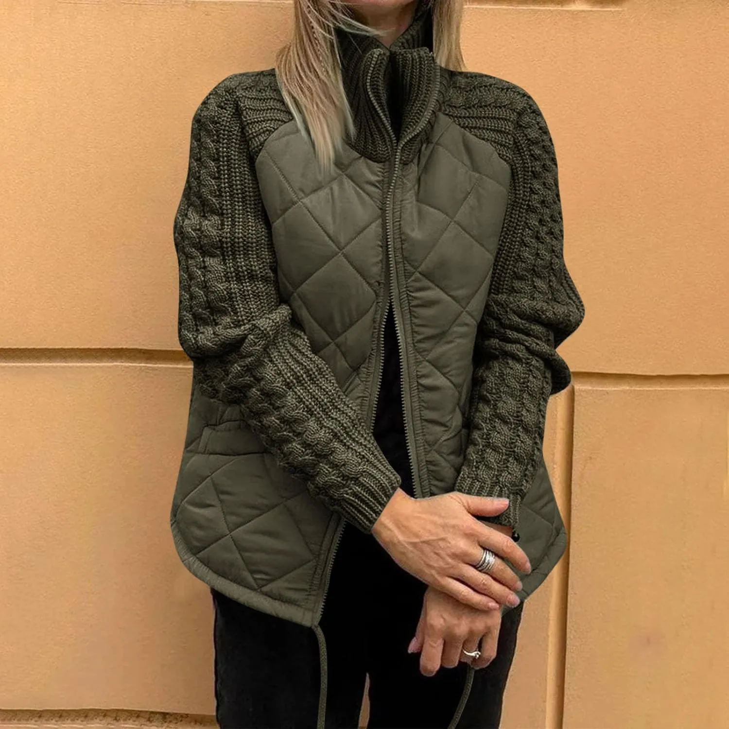 Women's Puffer Parka Jacket Baggy Lightweight Stand-Up Collar Zip Puffer Jacket Warm Winter Down Coat with Pockets