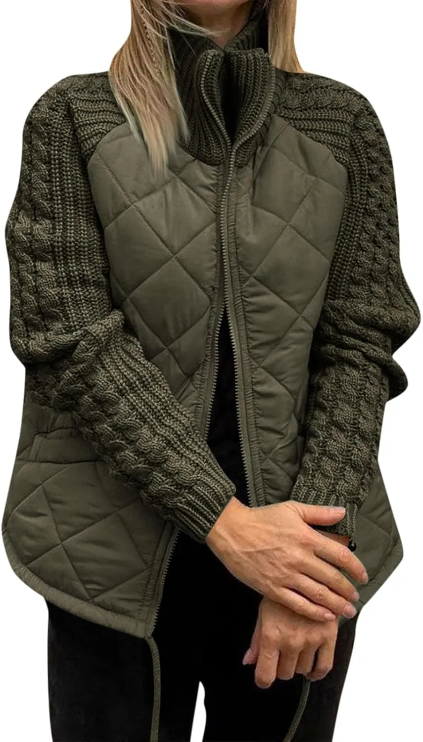 Women's Puffer Parka Jacket Baggy Lightweight Stand-Up Collar Zip Puffer Jacket Warm Winter Down Coat with Pockets