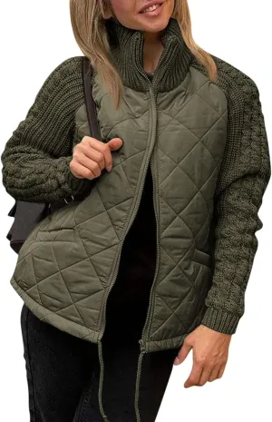 Women's Puffer Parka Jacket Baggy Lightweight Stand-Up Collar Zip Puffer Jacket Warm Winter Down Coat with Pockets