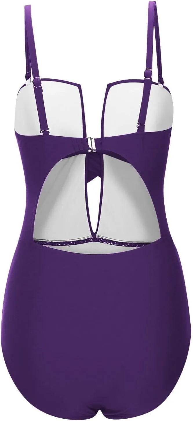 Women's Push Up Wrap Front Swimsuit One Piece Backless Tummy Control Bathing Suits Bandeau Support Beach Swimwear