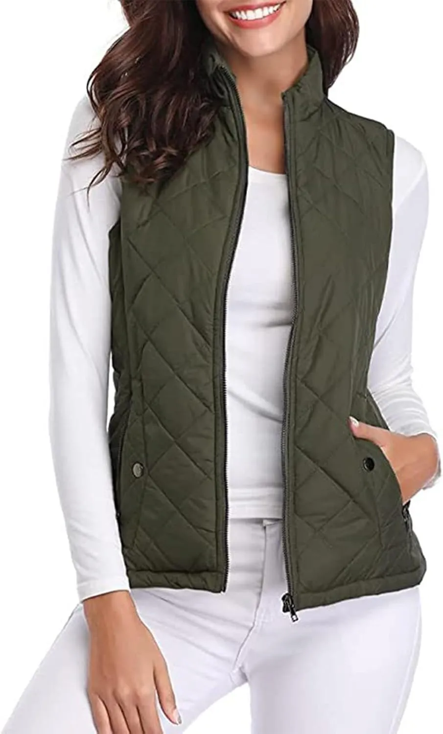 Women's Quilted Vest Stand Collar Lightweight Zip Padded Puffer Stand Collar Sleeveless Winter Warm Outerwear Jackets