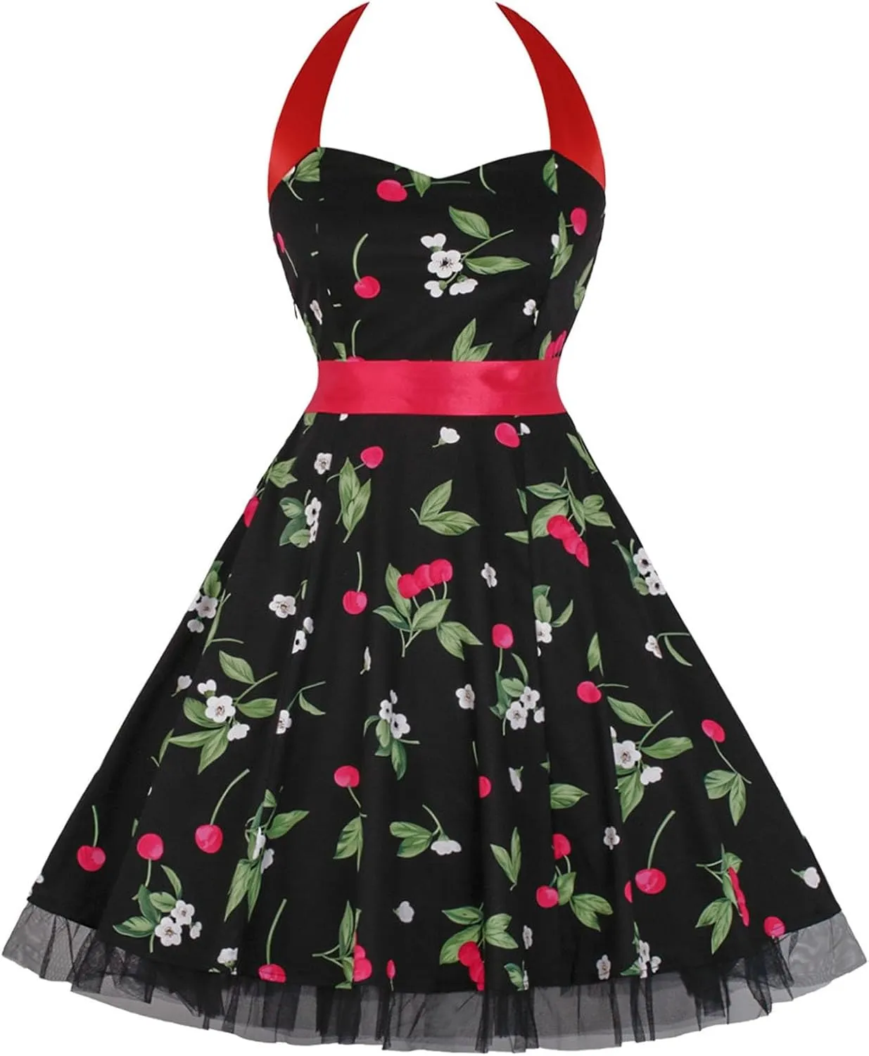 Women's Retro Floral Print Cocktail Dress Audrey Hepburn Style Homecoming Tea Party A-Line Swing Dress