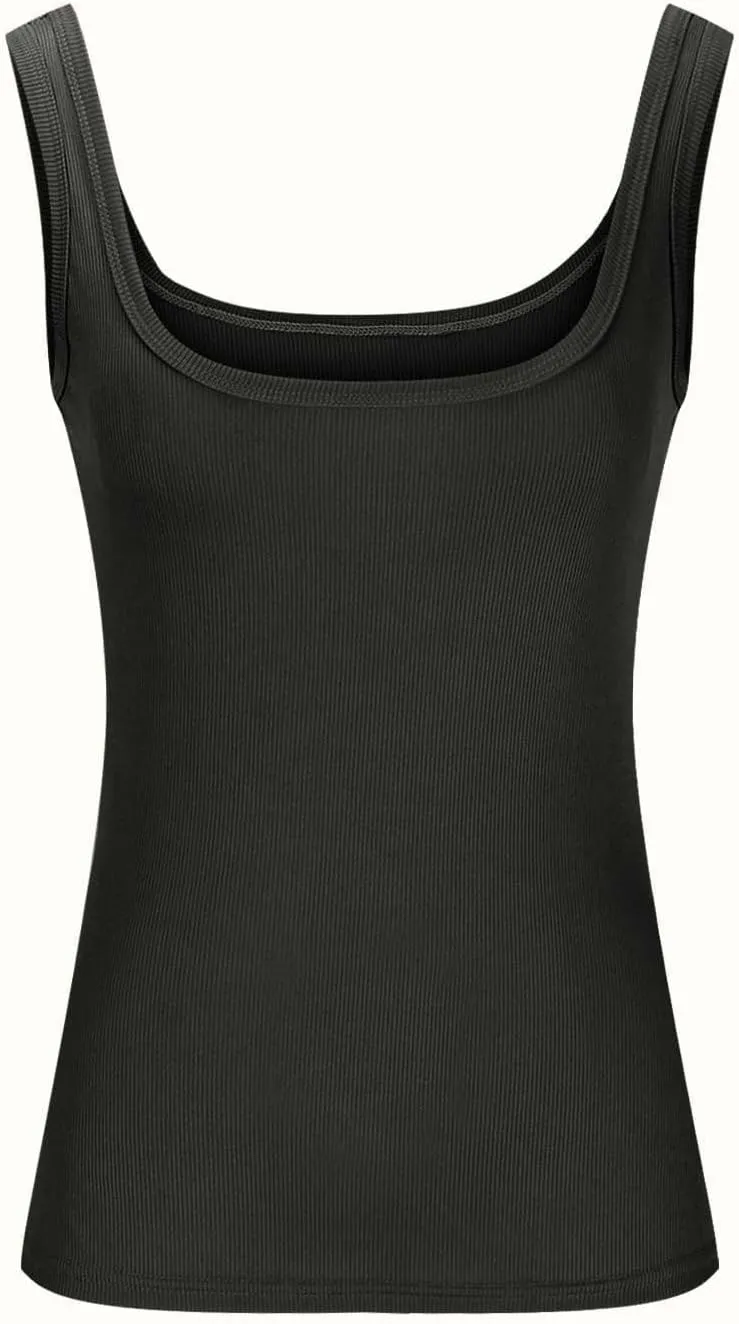 Women's Scoop Neck Sleeveless Knit Tank Tops Slim Fit Double Lined Tops Basic Going Out Y2k Summer Tight T Shirts