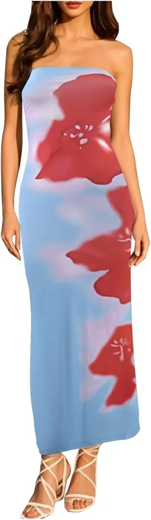 Women's Sexy Off Shoulder Dresses Vintage Floral Print Slim Wrap Dress 2025 Summer Trendy Holiday Beach Party Dress