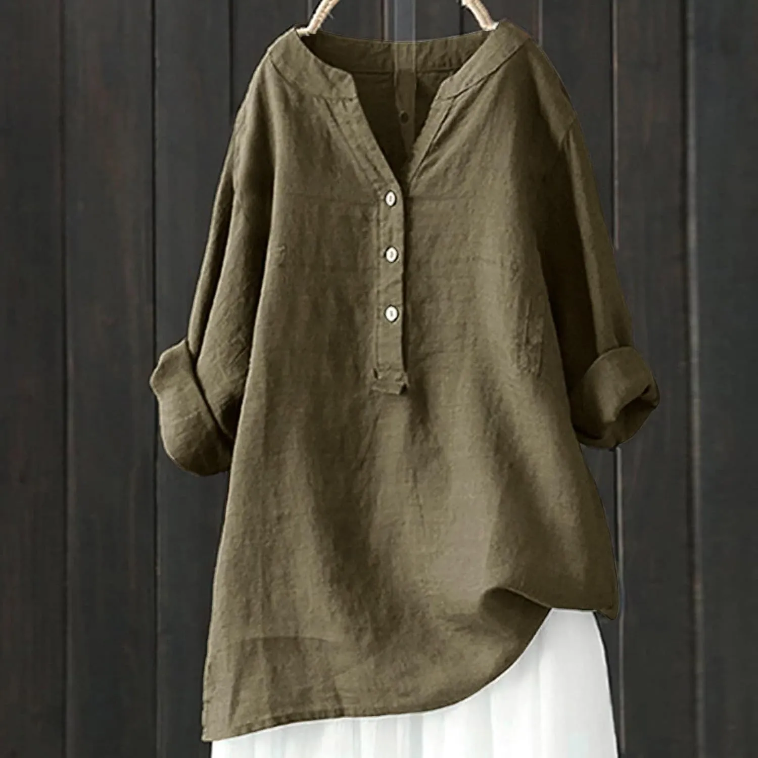 Womens Short Sleeve Linen Shirt Casual Crew Neck Dressy T-Shirt Plain Solid Loose Summer Tee Top