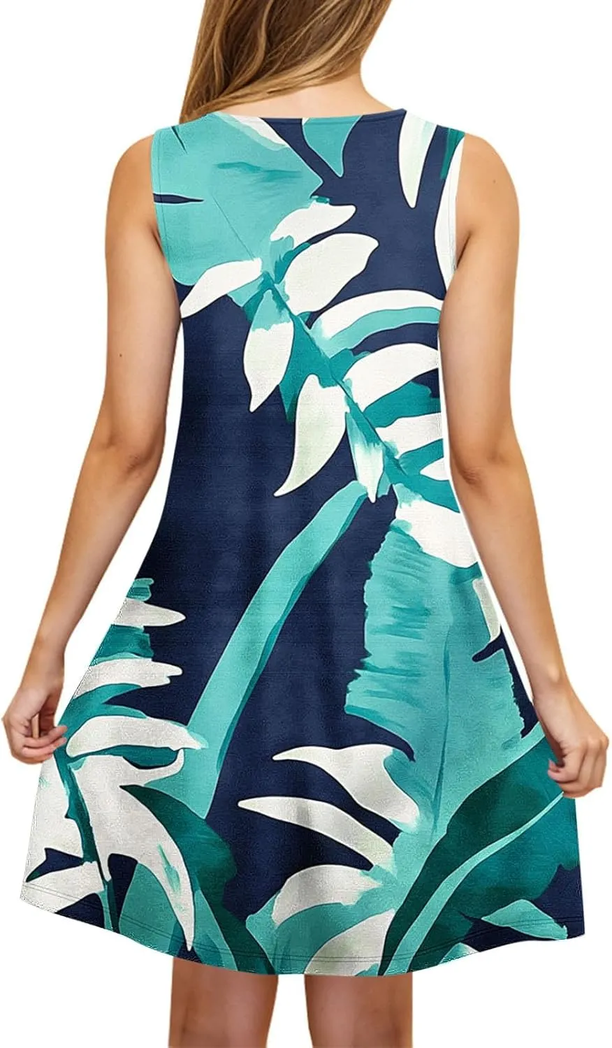 Women's Sleeveless Beach Dresses Loose Swimsuit Cover Ups Vacation Dresses Floral Flowy Mini Dress Trendy Dresses