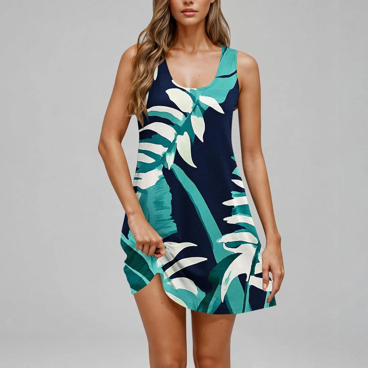 Women's Sleeveless Beach Dresses Loose Swimsuit Cover Ups Vacation Dresses Floral Flowy Mini Dress Trendy Dresses