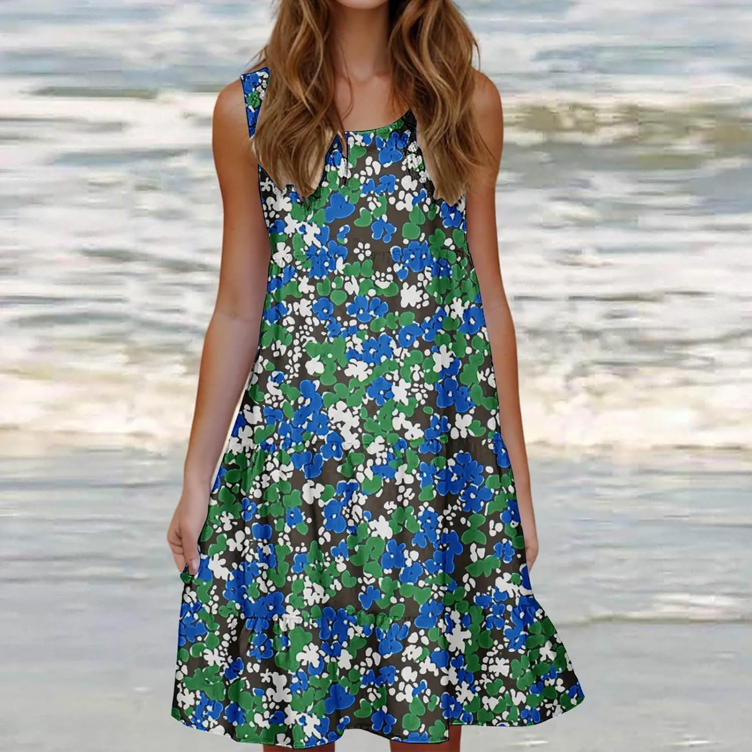 Women's Sleeveless Beach Dresses Loose Swimsuit Cover Ups Vacation Dresses Floral Swing Mini Dress Flowy Dresses