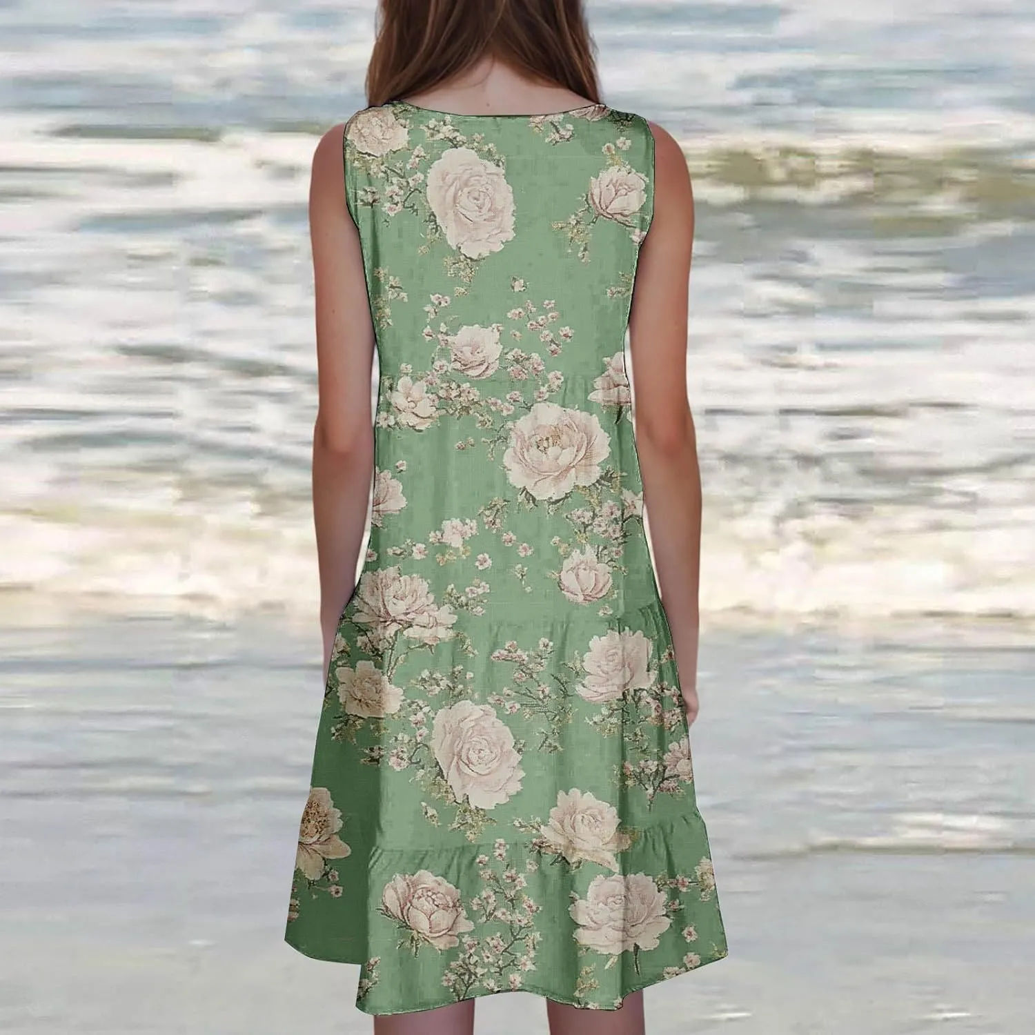Women's Sleeveless Beach Dresses Loose Swimsuit Cover Ups Vacation Dresses Floral Swing Mini Dress Flowy Dresses