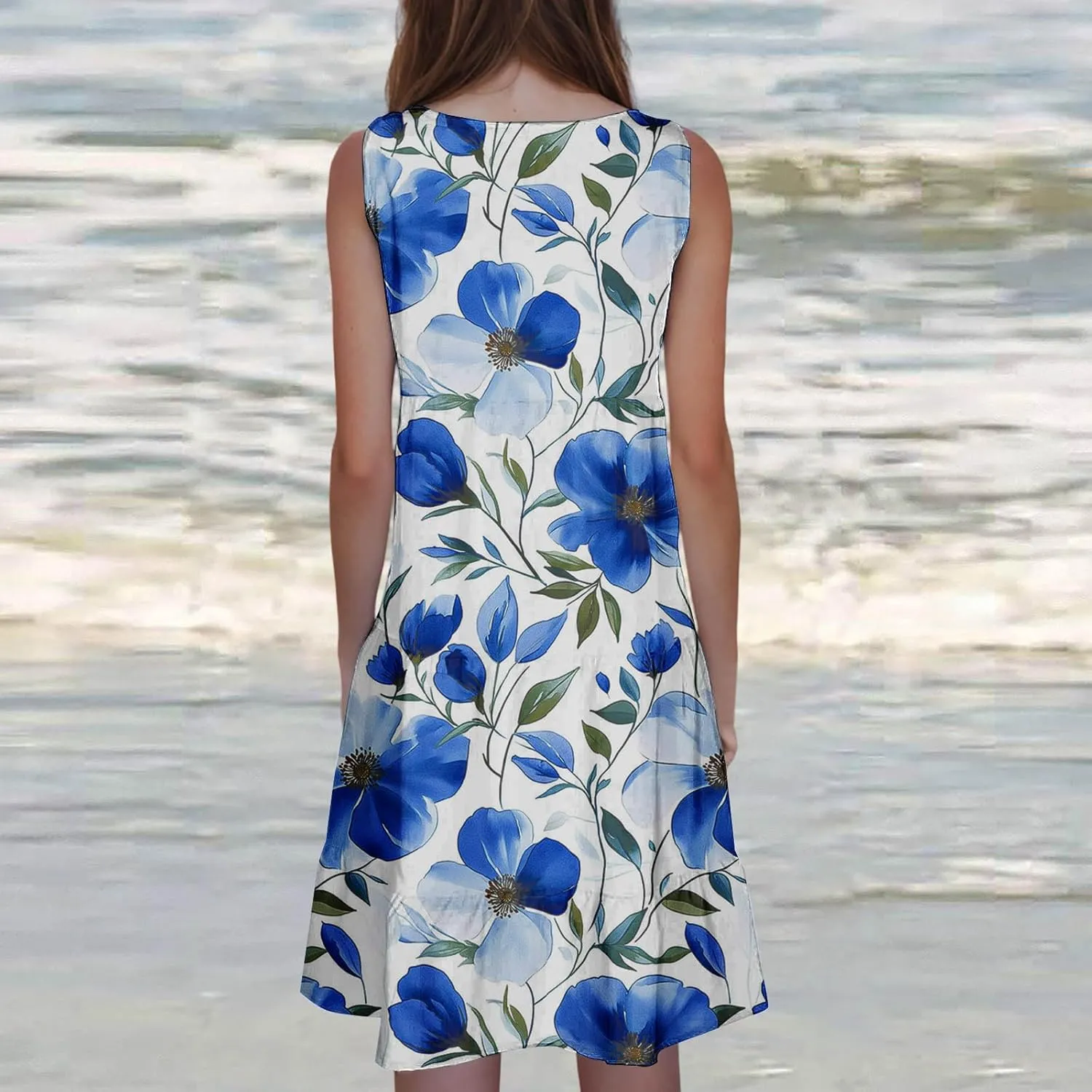 Womens Sleeveless Beach Dresses Loose Swimsuit Cover Ups Vacation Dresses Floral Swing Mini Dress Flowy Dresses