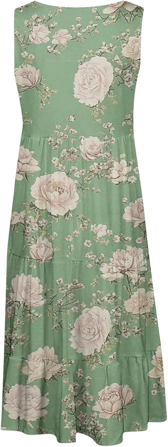 Women's Sleeveless Beach Dresses Loose Swimsuit Cover Ups Vacation Dresses Floral Swing Mini Dress Flowy Dresses